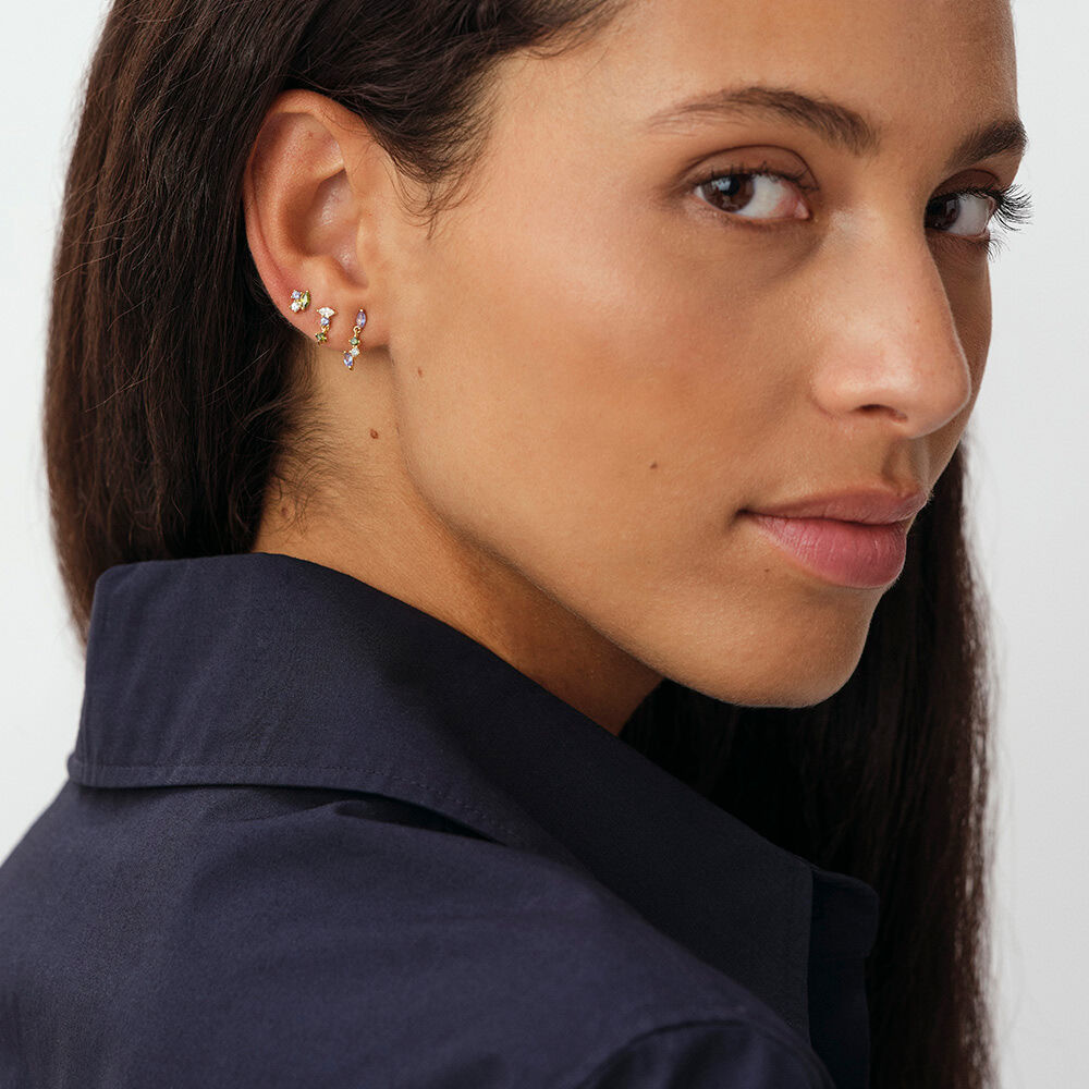 Piercing puce AMAS - Vert / Violet - Argent v&eacute;ritable  | Agatha