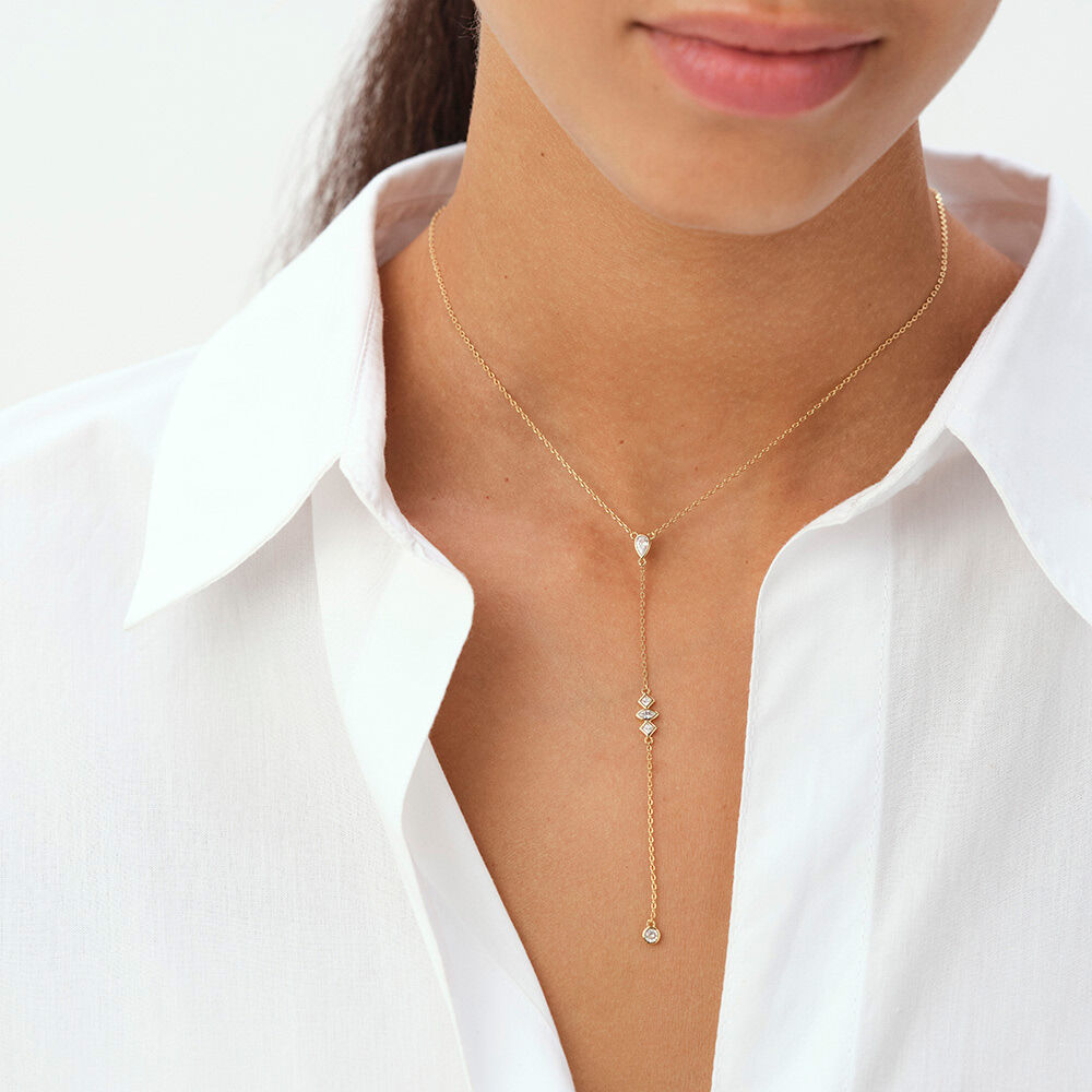 Collier mi-long PIRAMIDE - Cristal / Doré - Colliers fantaisie  | Agatha