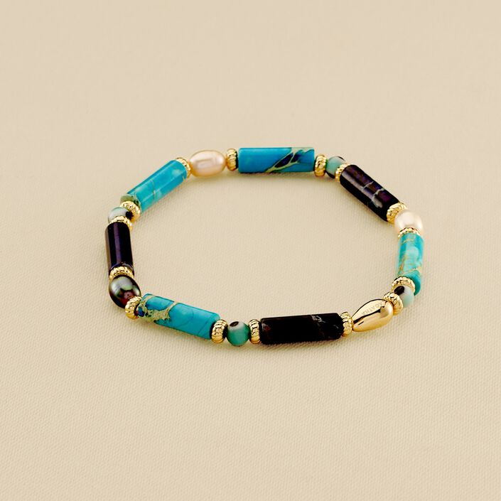 Bracelet souple CYCLADES - Bleu / Doré - Bracelets  | Agatha