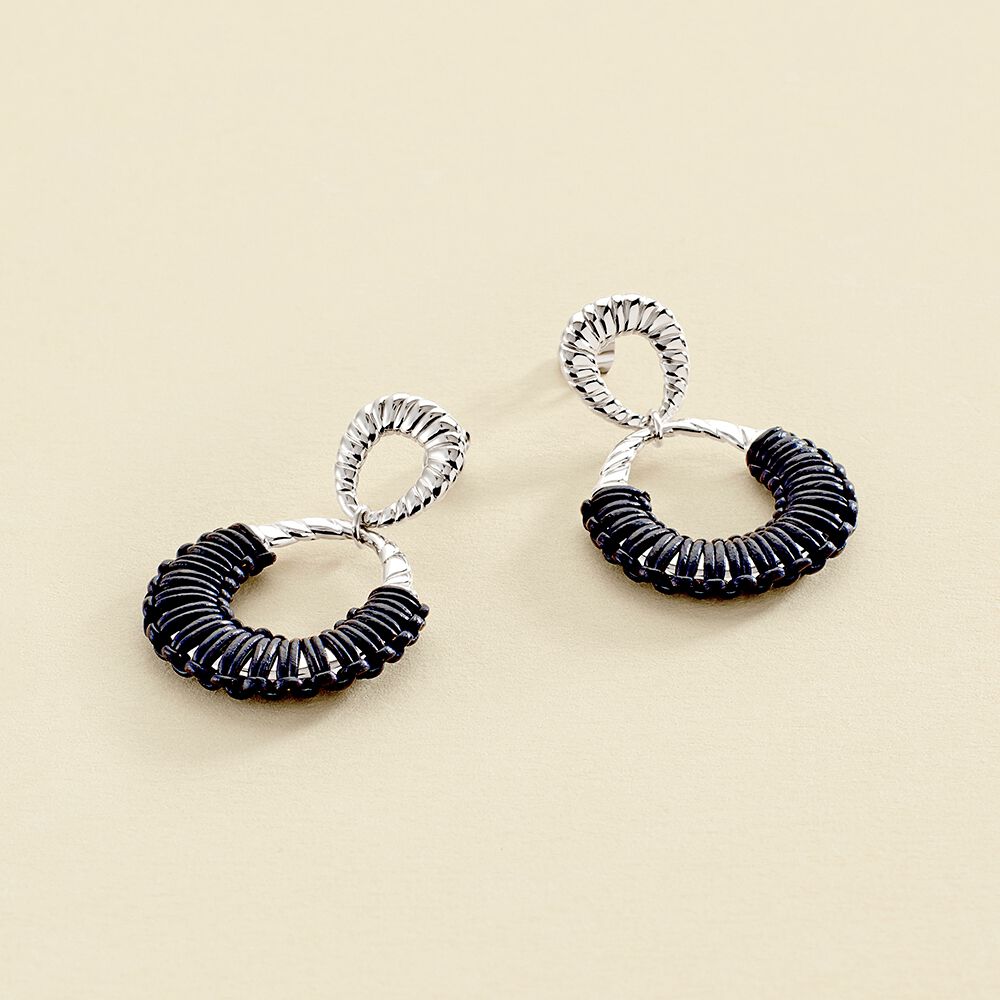 Boucles d'oreilles pendantes TWIGGY - Argenté / bleu foncé  - Boucles d'oreilles  | Agatha