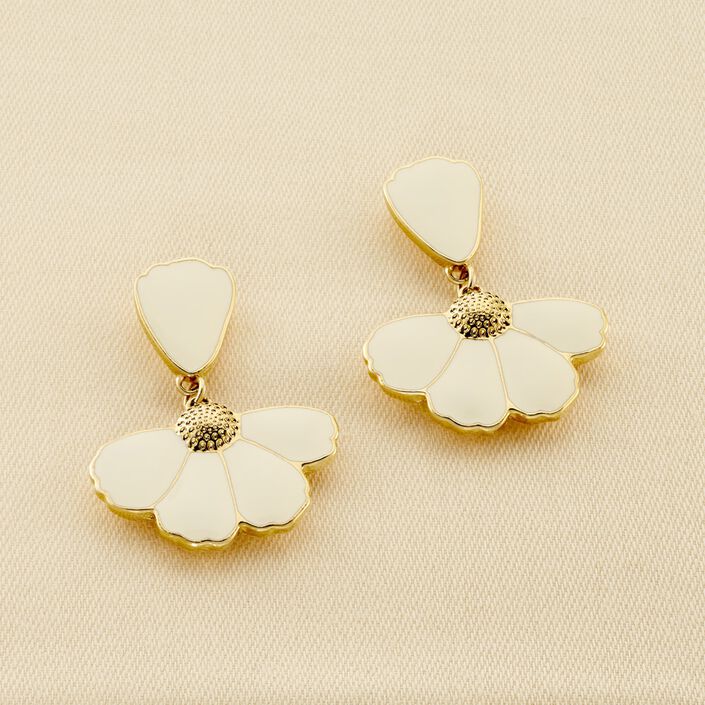 Boucles d'oreilles pendantes FLORA - Doré / Blanc - Boucles d'oreilles  | Agatha