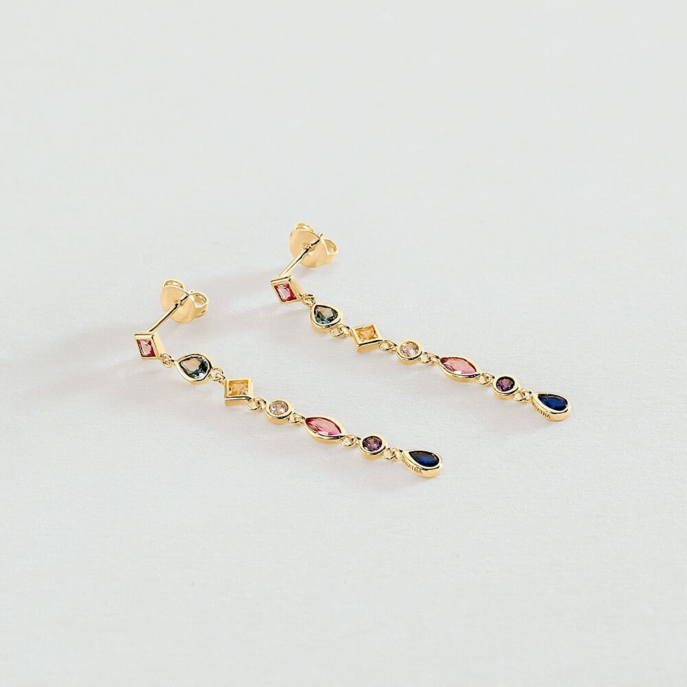 Boucles d'oreilles pendantes CASCADA - Multicolore / Doré - Boucles d'oreilles fantaisies  | Agatha
