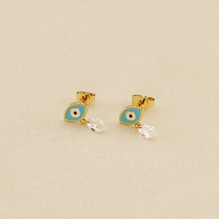 Boucles d'oreilles puces CYCLADES - Turquoise / Doré - Boucles d'oreilles puces  | Agatha