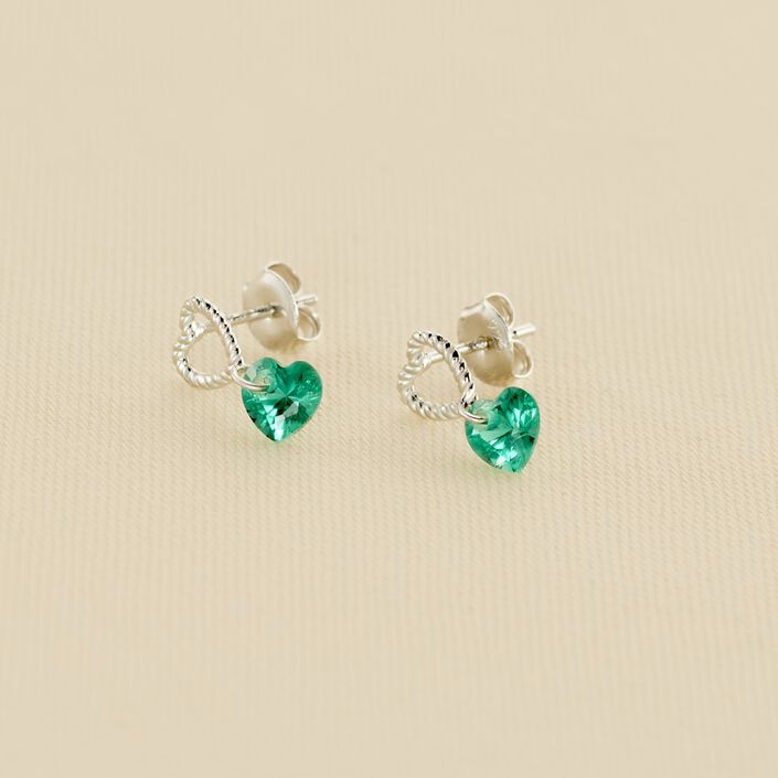 Boucles d'oreilles puces BEGUIN - Vert / Argenté - Boucles d'oreilles puces  | Agatha