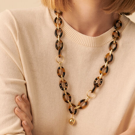 Collier mi-long BOUCLE - Ecaille / Doré - Colliers  | Agatha