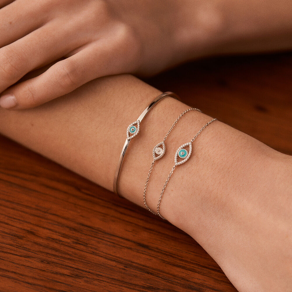 Bracelet souple LUCKY EYE - Turquoise / Argent&eacute; - Bracelets fantaisie  | Agatha