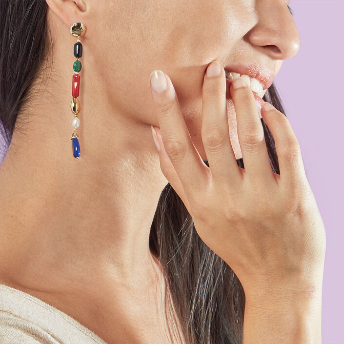 Boucles d'oreilles pendantes DEESSE - Multicolore / Doré - Boucles d'oreilles  | Agatha