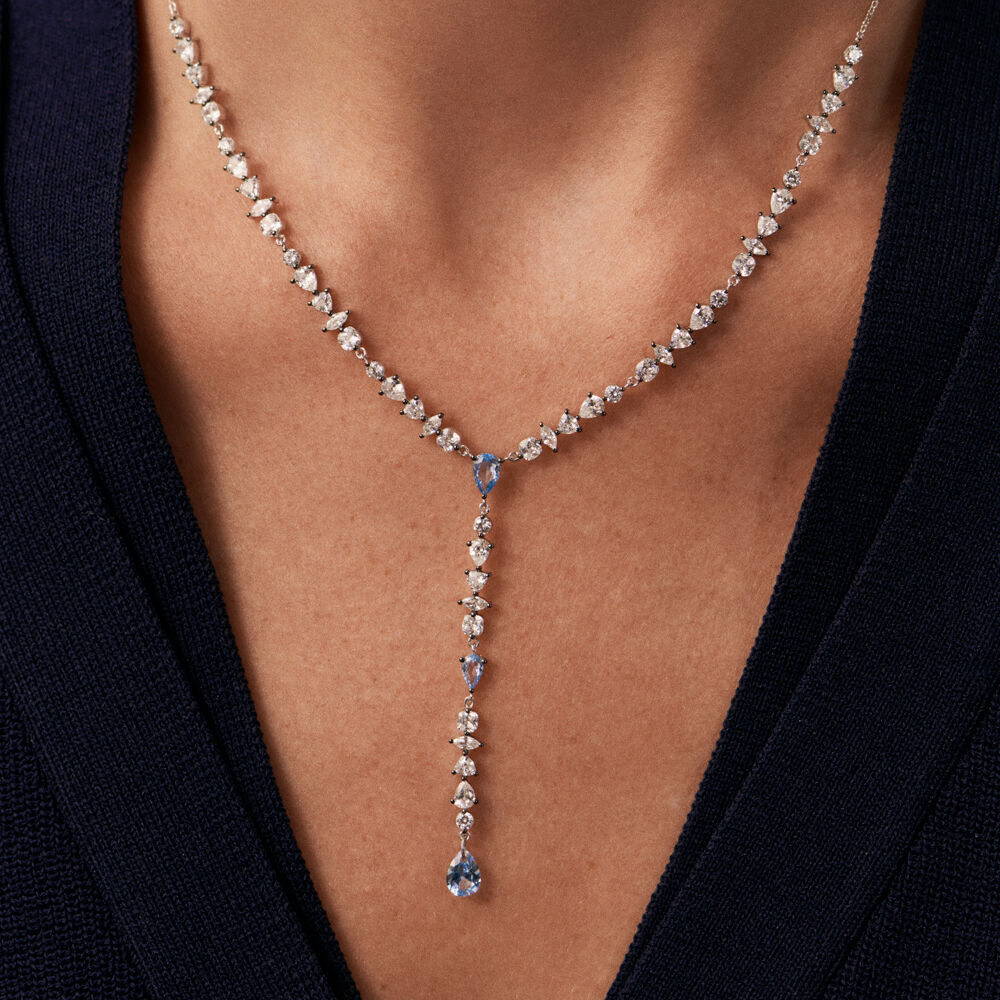 Collier mi-long JACKIE - Argenté / Bleu aquamarine  - Colliers mi-long  | Agatha