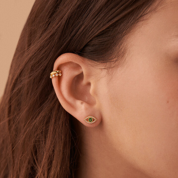 Boucles d'oreilles puces LUCKY EYE - Vert / Doré - Boucles d'oreilles puces  | Agatha