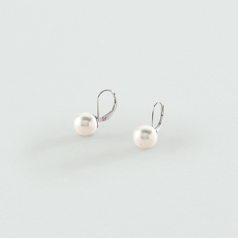 Boucles d'oreilles pendantes PERLYS - Perle / Argenté - Boucles d'oreilles dormeuses  | Agatha