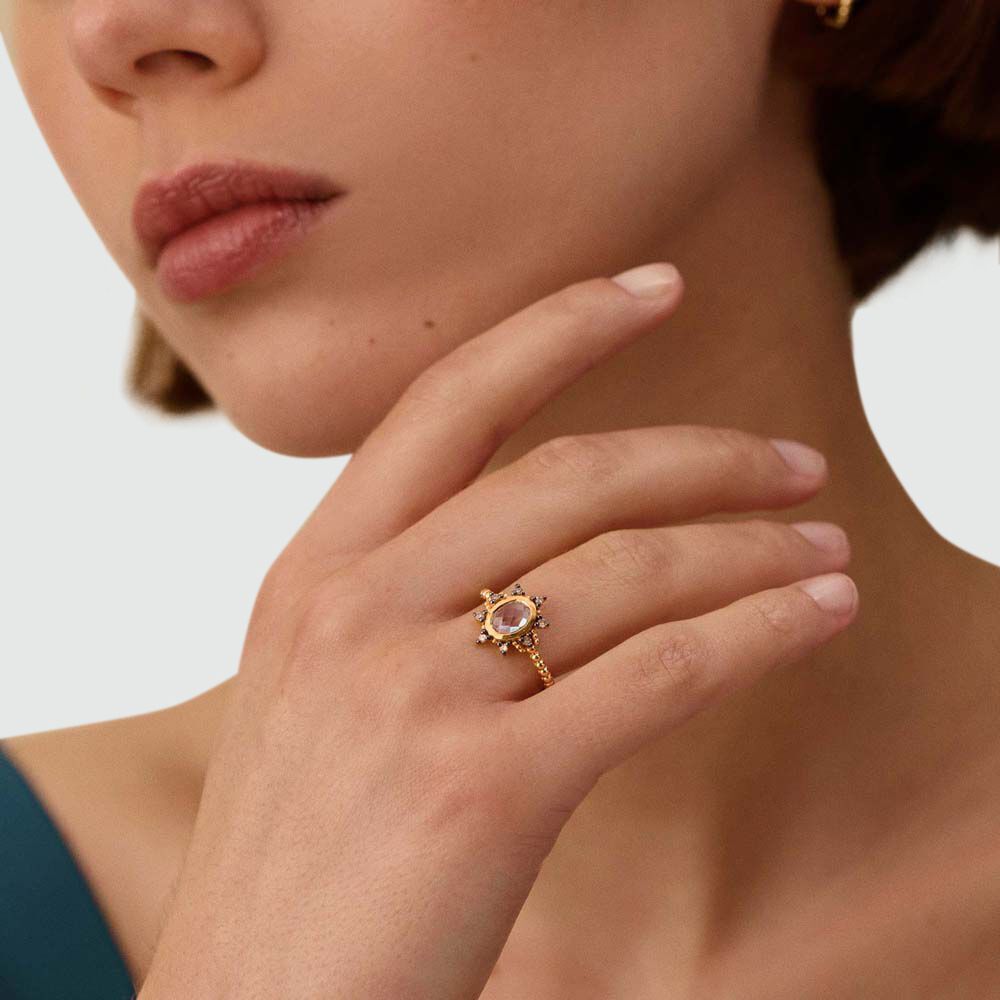 Bague fine DIAMONDS - Bleu / Doré - Bagues avec pierre  | Agatha