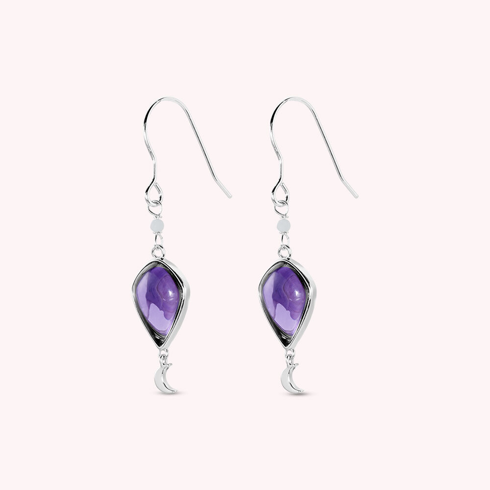 Boucles d'oreilles pendantes MOON - Amethyste / Argent&eacute; - Boucles d'oreilles pendantes  | Agatha