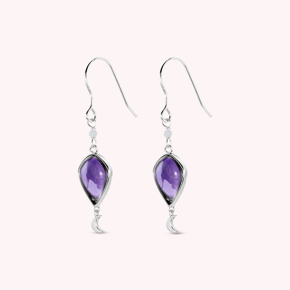 Boucles d'oreilles pendantes MOON - Amethyste / Argenté - Boucles d'oreilles pendantes  | Agatha