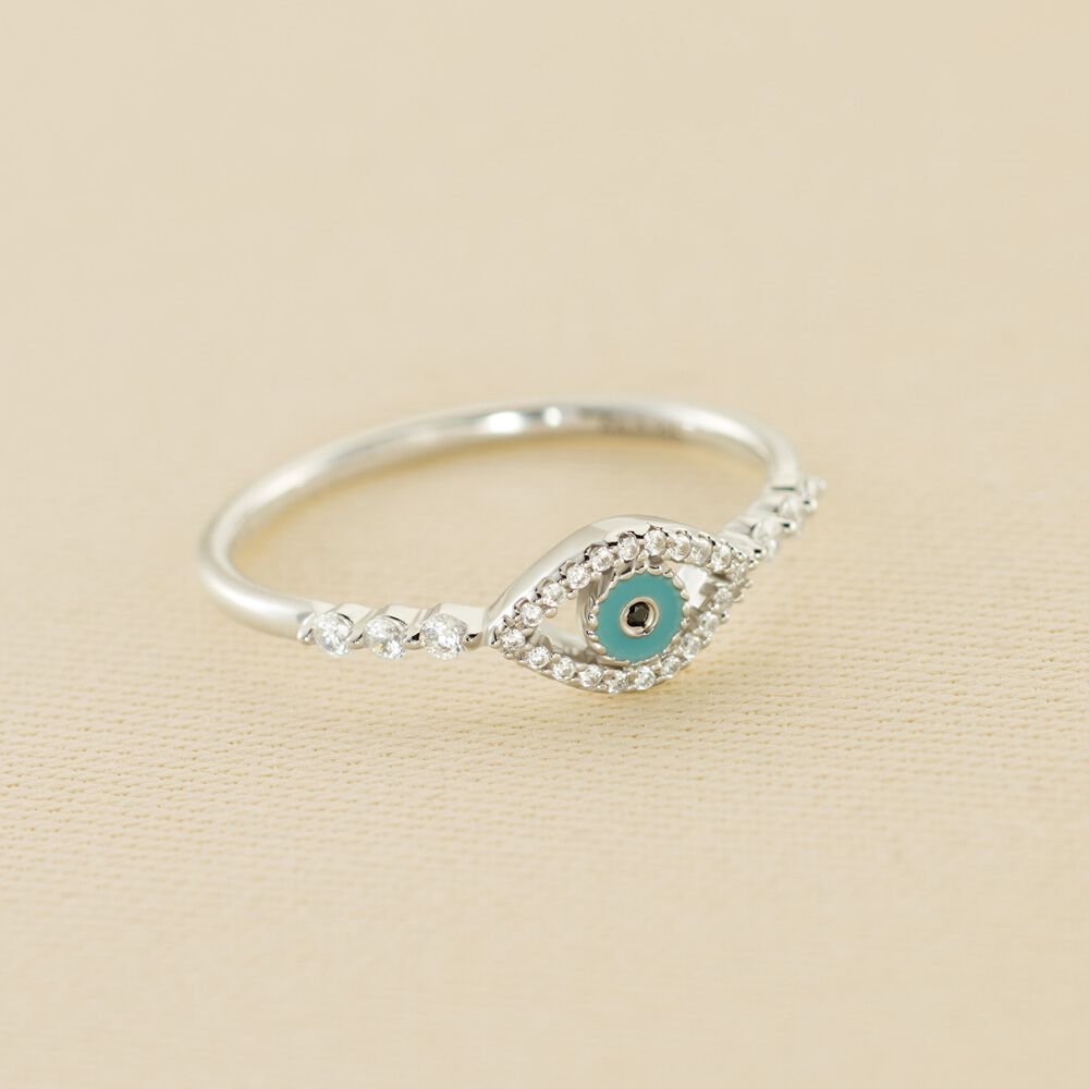 Bague fine LUCKY EYE - Turquoise / Argenté - Bagues  | Agatha