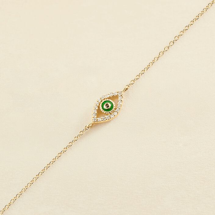 Bracelet souple LUCKY EYE - Vert / Doré - Bracelets  | Agatha