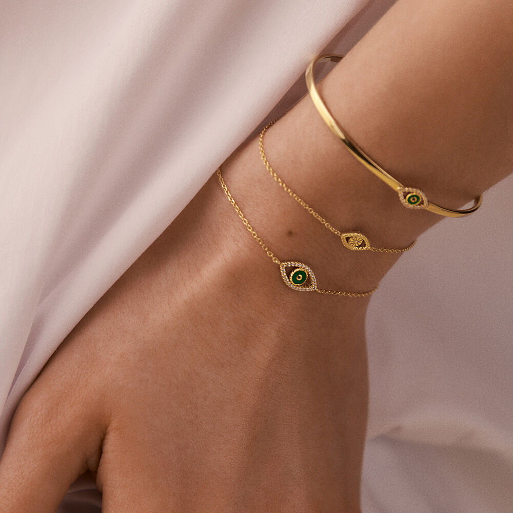 Bracelet souple LUCKY EYE - Vert / Dor&eacute; - Bracelets fantaisie  | Agatha