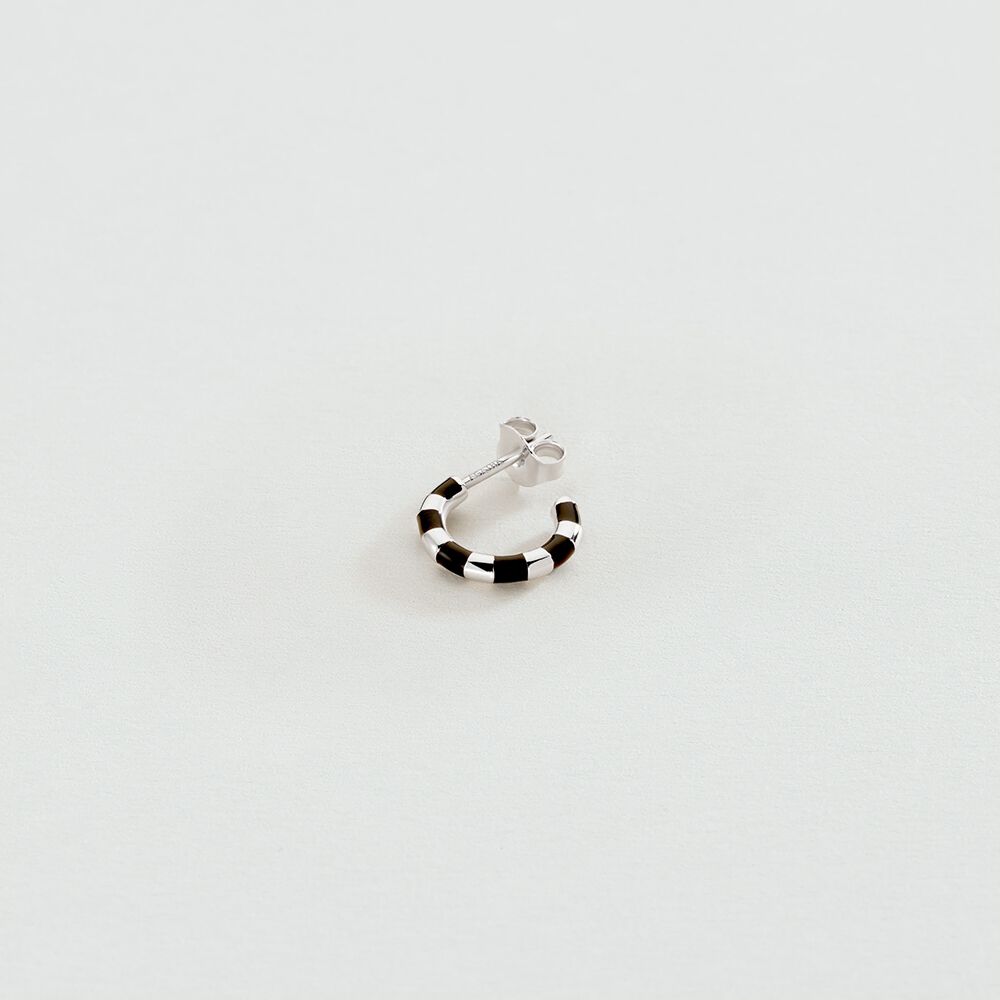 Piercing cr&eacute;ole SUZIE - Noir / Argent&eacute; - Argent v&eacute;ritable  | Agatha