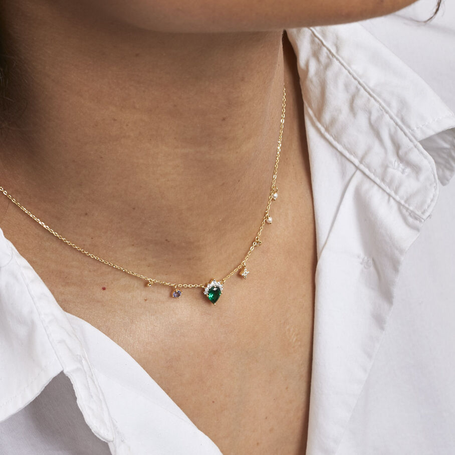 Collier ras du cou ASTRE - Vert / Doré - Colliers  | Agatha
