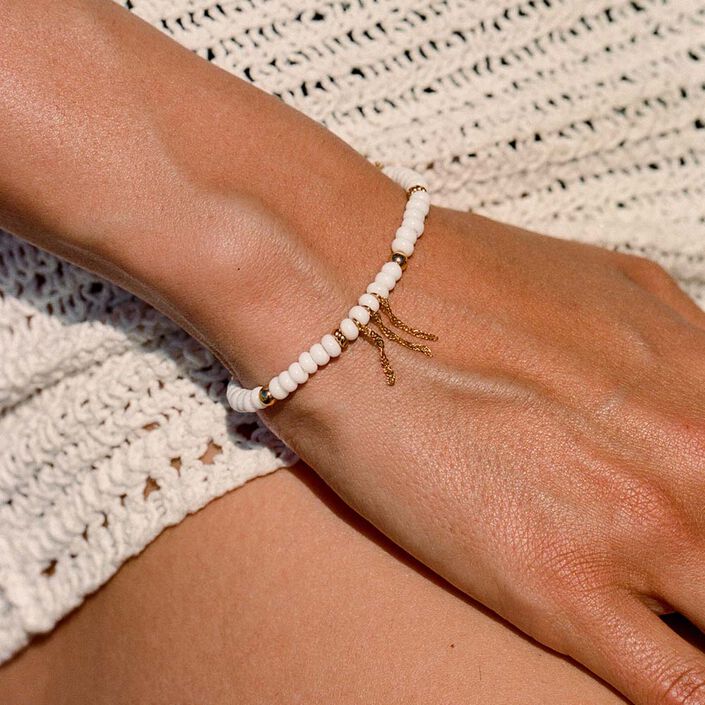 Bracelet souple RODEO - Blanc / Doré - Bracelets  | Agatha