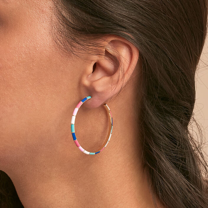 Créoles BONHEUR - Rose/blanc/bleu - Boucles d'oreilles  | Agatha