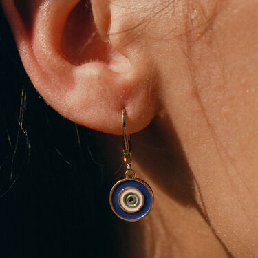 Boucles d'oreilles pendantes CYCLADES - Bleu / Dor&eacute; - Boucles d'oreilles  | Agatha