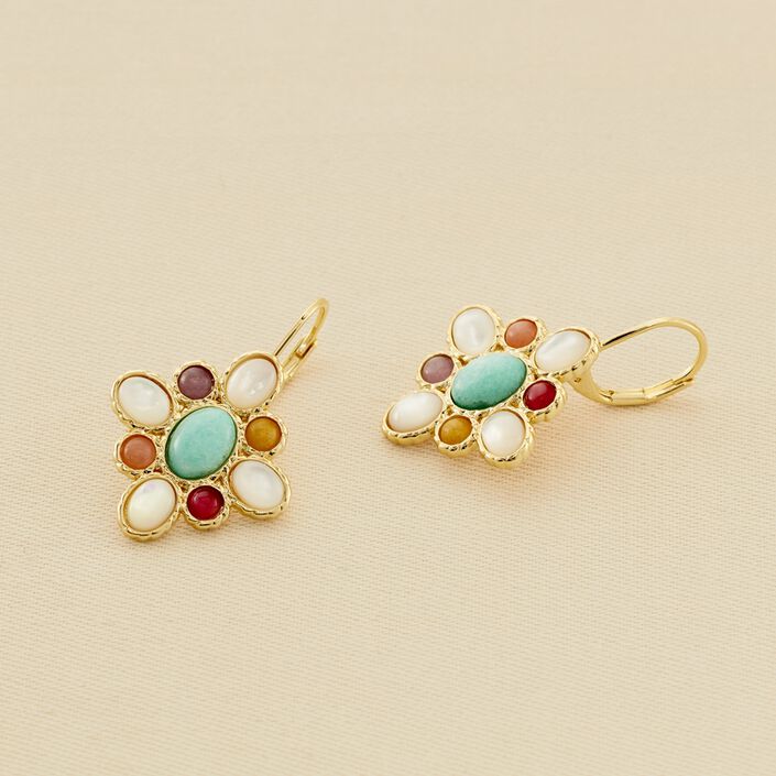 Boucles d'oreilles pendantes ARLEQUIN - Multicolore / Doré - Boucles d'oreilles  | Agatha