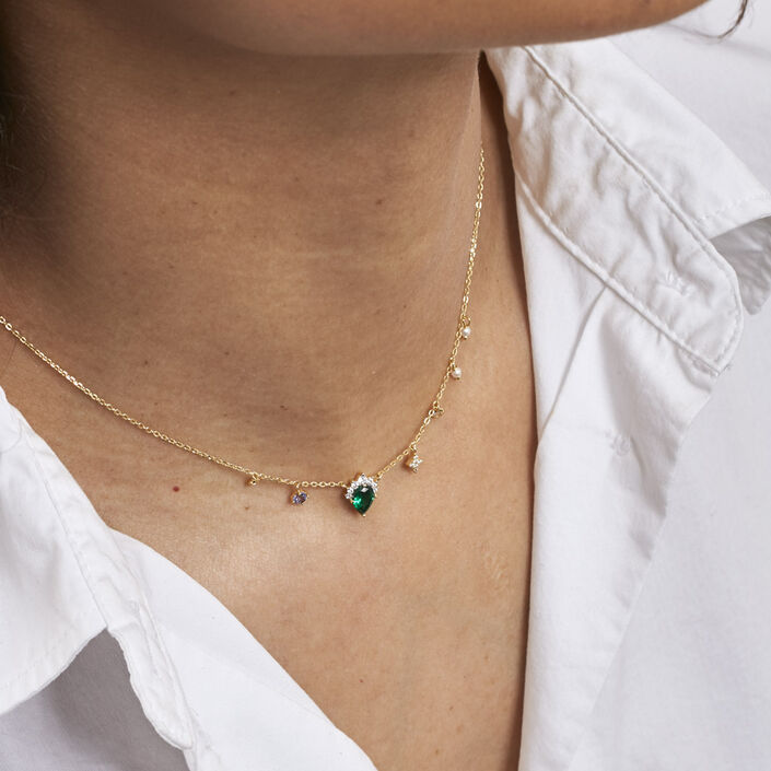 Collier ras du cou ASTRE - Vert / Doré - Colliers  | Agatha