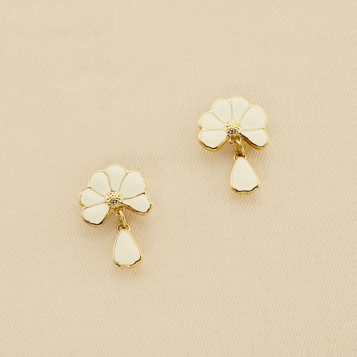 Boucles d'oreilles pendantes FLORA - Doré / Blanc - Boucles d'oreilles  | Agatha