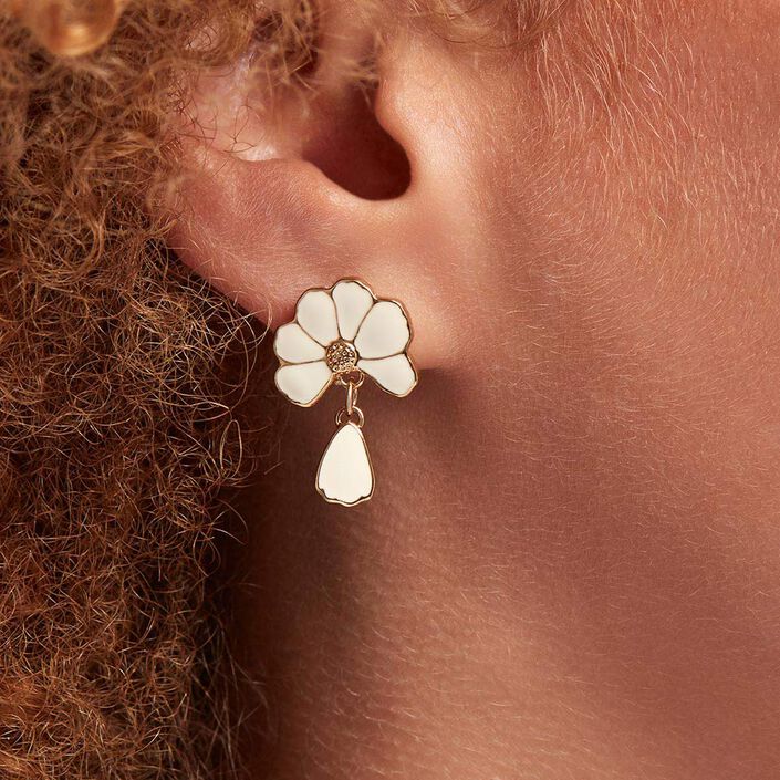 Boucles d'oreilles pendantes FLORA - Doré / Blanc - Boucles d'oreilles  | Agatha