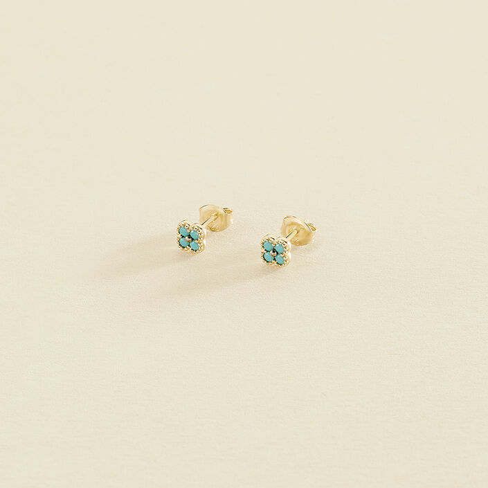 Boucles d'oreilles puces BELOVED - Turquoise / Doré - Boucles d'oreilles puces  | Agatha