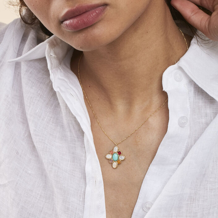 Collier mi-long ARLEQUIN - Multicolore / Doré - Colliers  | Agatha