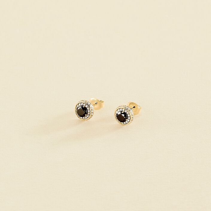 Boucles d'oreilles puces IMPERIAL - Noir / Doré - Boucles d'oreilles puces  | Agatha