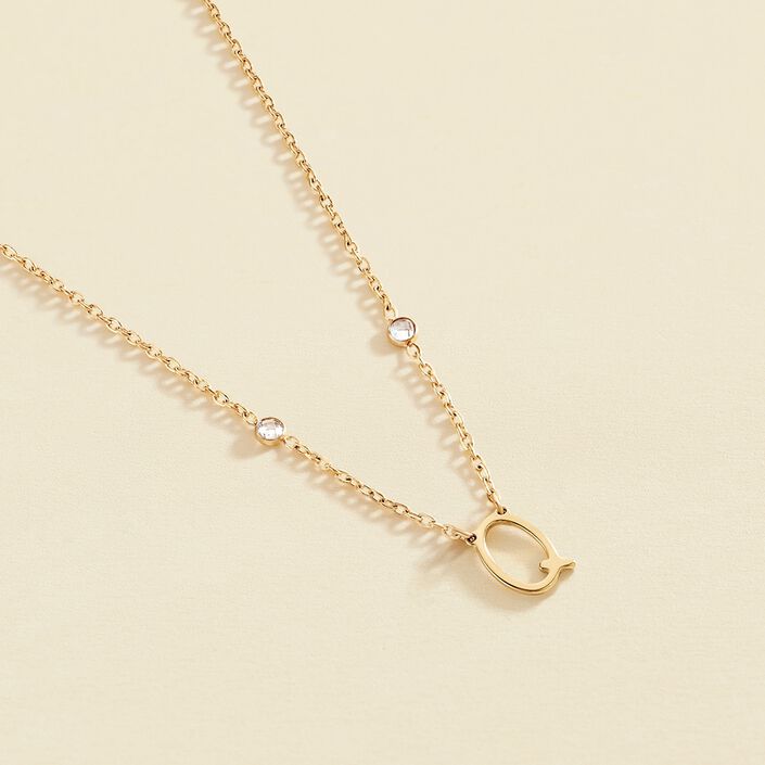 Collier ras du cou LETTRE Q - Cristal / Doré - Colliers  | Agatha