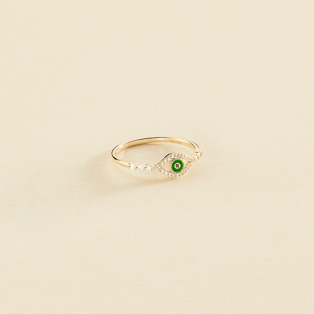 Bague fine LUCKY EYE - Vert / Doré - Bagues  | Agatha