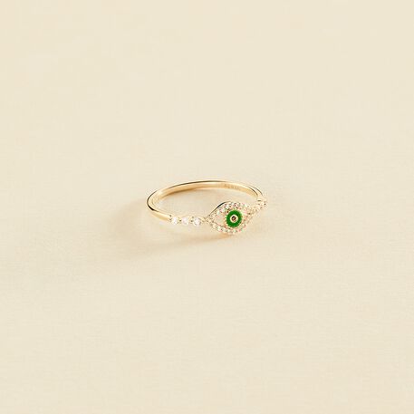 Bague fine LUCKY EYE - Vert / Doré - Bagues  | Agatha