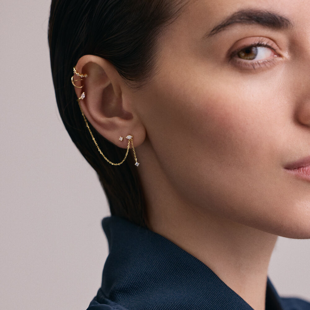 Piercing ear cuff OFEE - Cristal / Dor&eacute; - Argent v&eacute;ritable  | Agatha