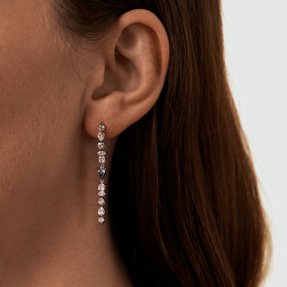 Boucles d'oreilles pendantes JACKIE - Argenté / Bleu aquamarine  - Boucles d'oreilles pendantes  | Agatha