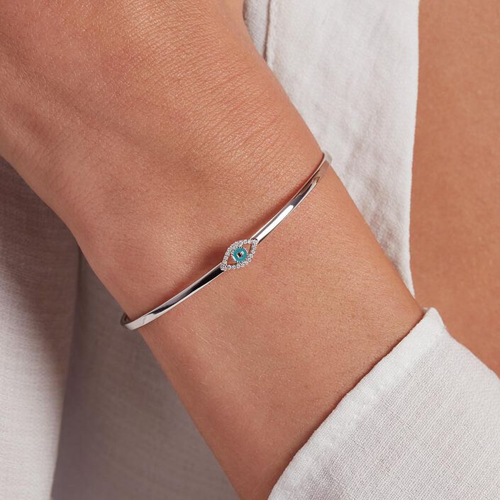 Jonc LUCKY EYE - Turquoise / Argenté - Bracelets  | Agatha