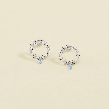 Boucles d'oreilles pendantes JACKIE - Argenté / Bleu aquamarine  - Boucles d'oreilles  | Agatha