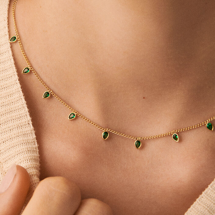 Collier ras du cou NEITH - Vert / Doré - Boucles d'oreilles  | Agatha