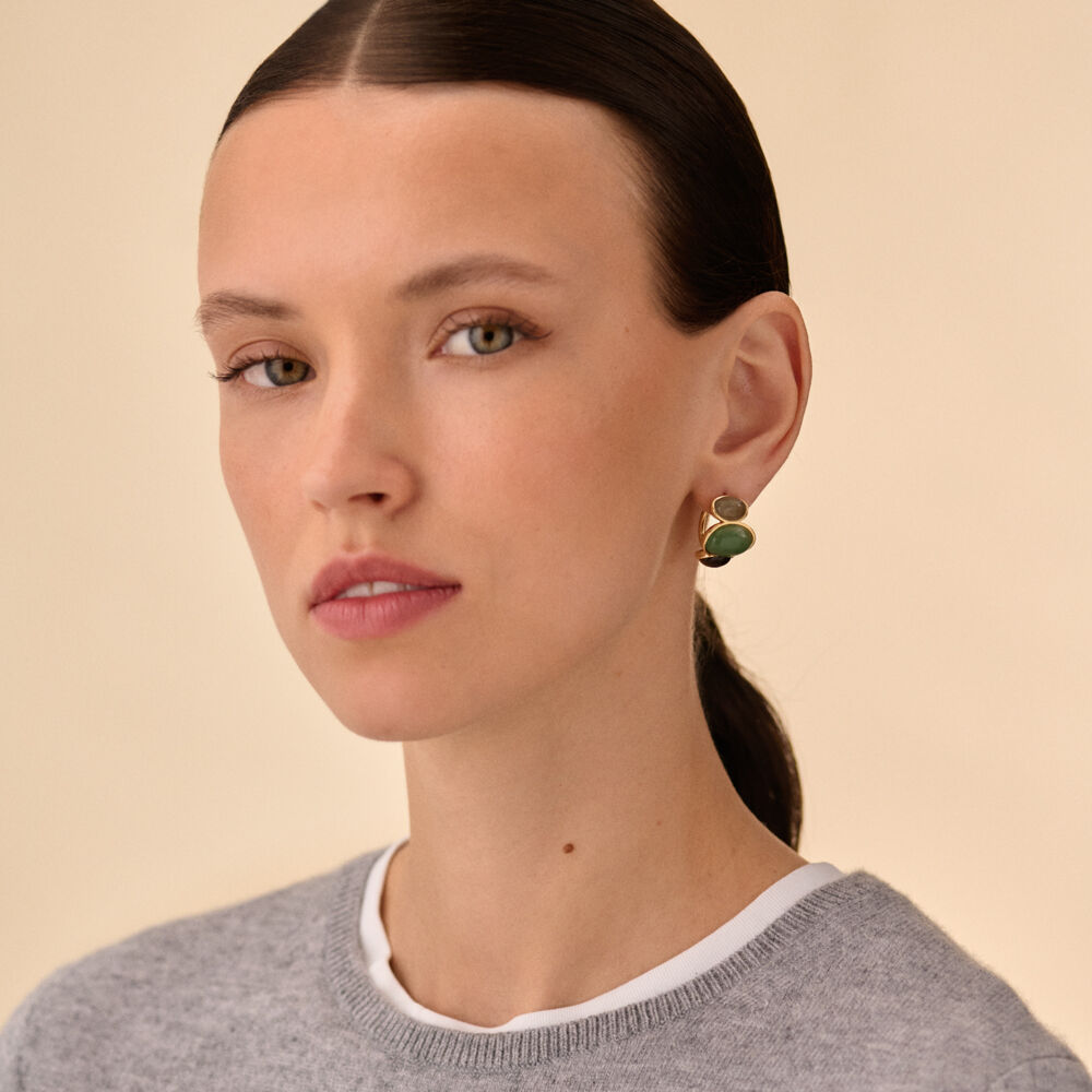 Cr&eacute;oles RHEA - Multicolore / Dor&eacute; - Boucles d'oreilles puces  | Agatha