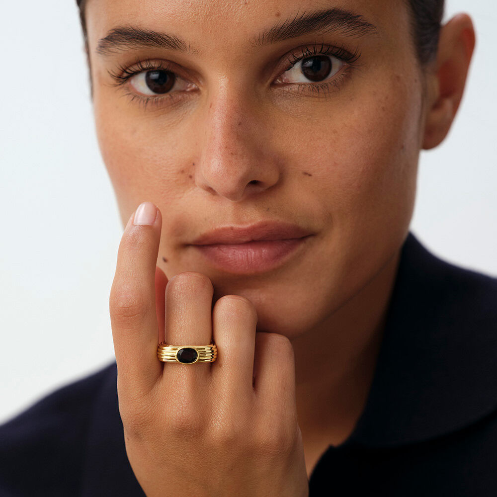 Bague fine HAUSSMANN - Marron / Doré - Bagues fines  | Agatha