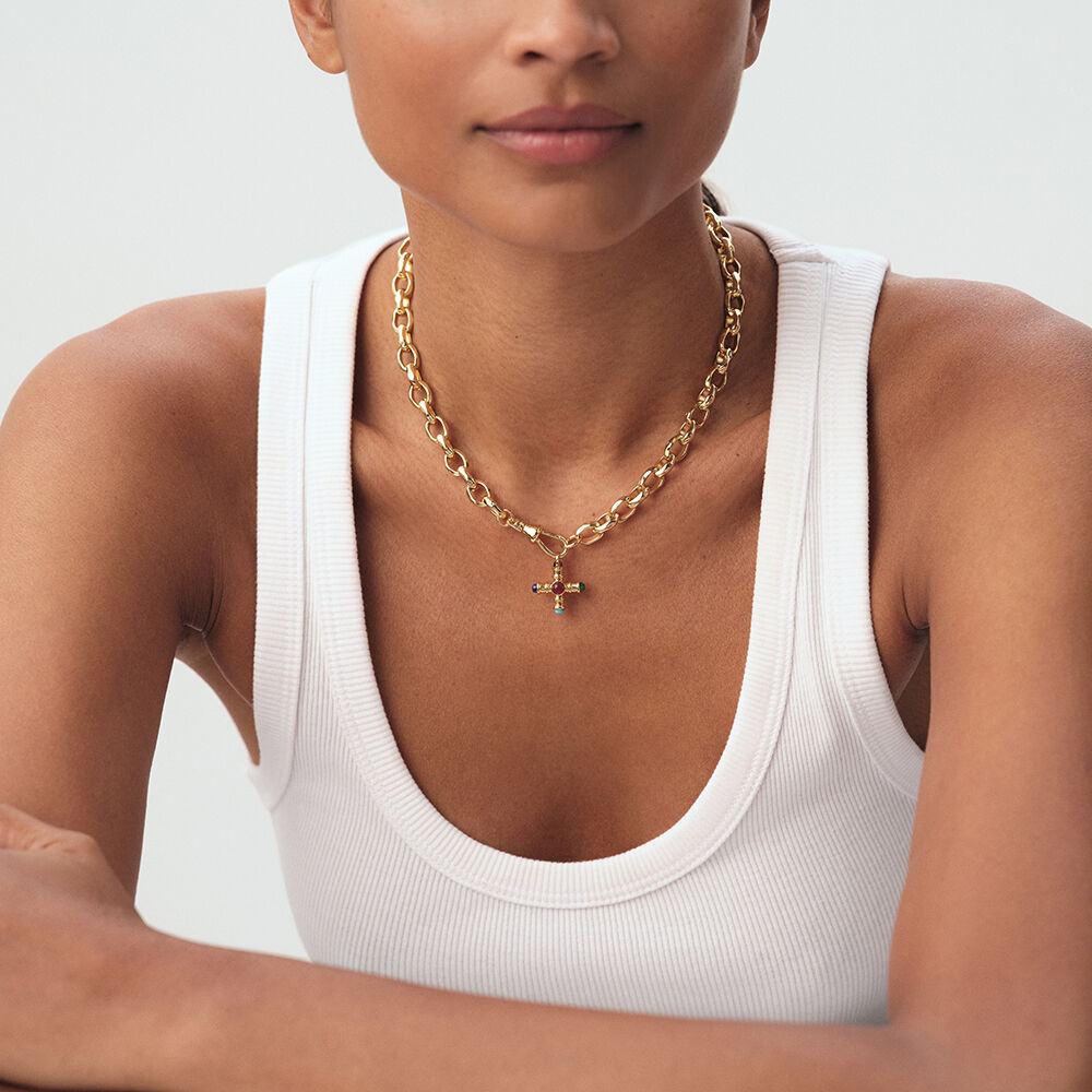 Pendentif CROIX ICONIQUE - Multicolore / Dor&eacute; - Autres pierres  | Agatha