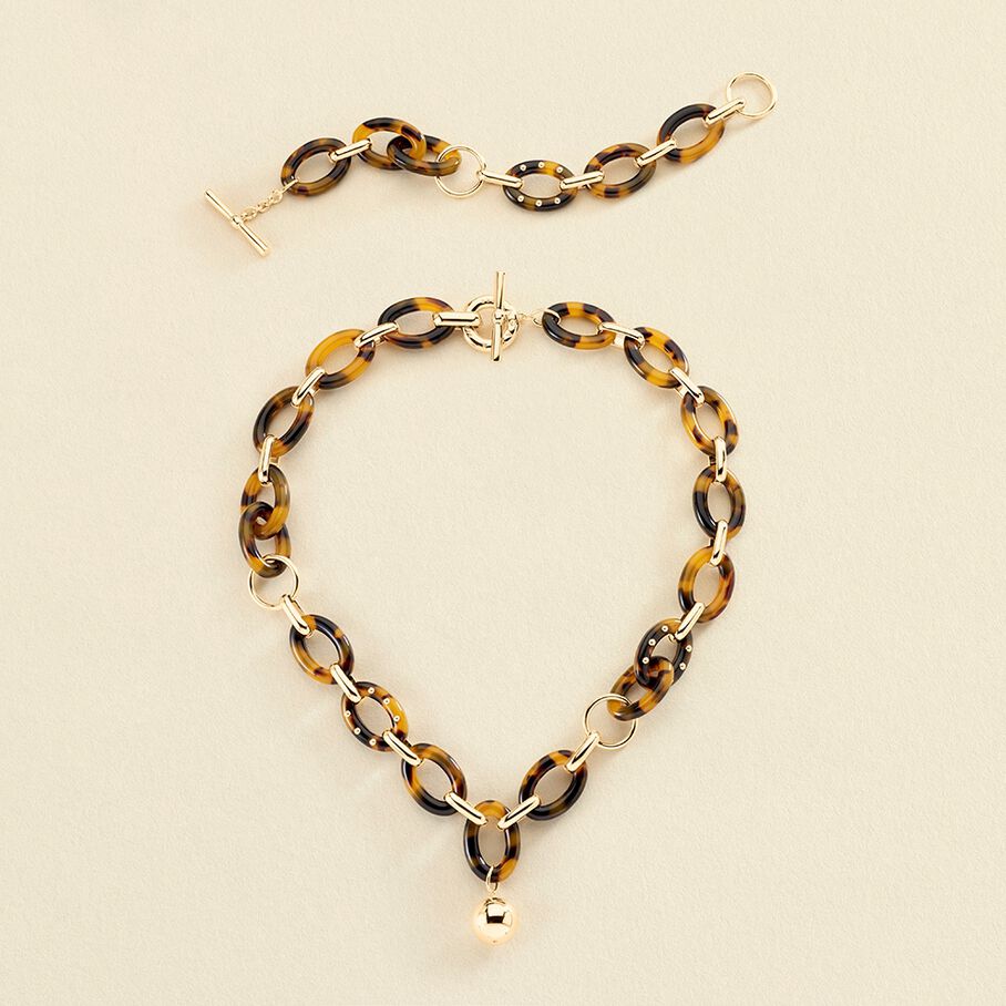 Collier mi-long BOUCLE - Ecaille / Doré - Colliers  | Agatha