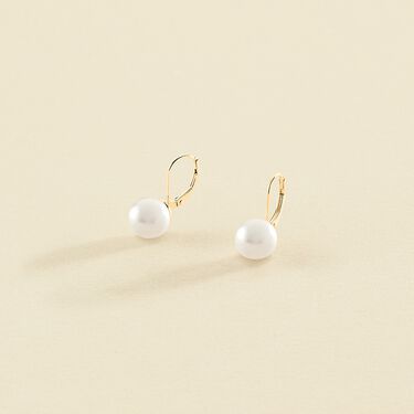 Boucles d'oreilles pendantes PEARLY - Perle / Doré - Boucles d'oreilles  | Agatha