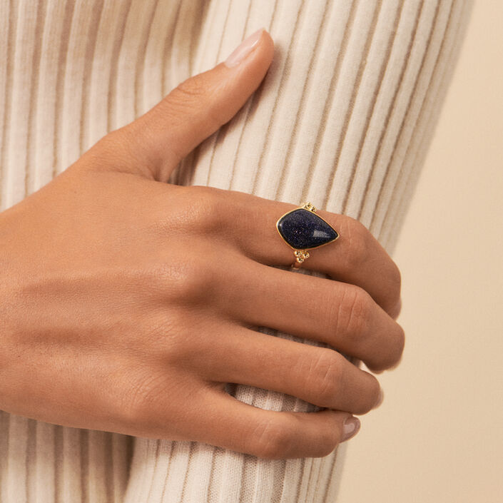 Bague fine CREPUSCULE - Bleu / Doré - Bagues  | Agatha