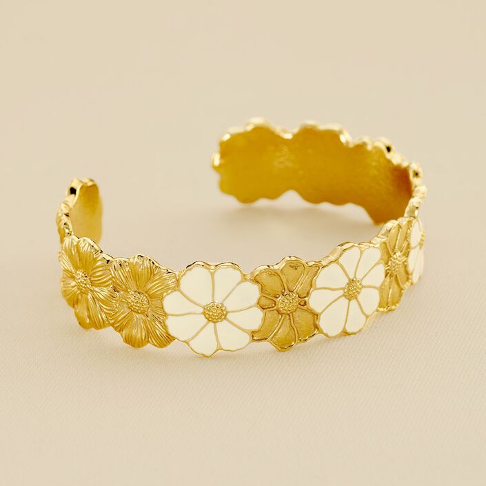 Jonc FLORA - Doré / Blanc - Bracelets  | Agatha