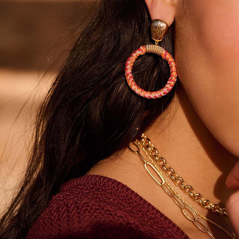 Boucles d'oreilles pendantes RAFIA - Rose / Dor&eacute; - Boucles d'oreilles fantaisies  | Agatha