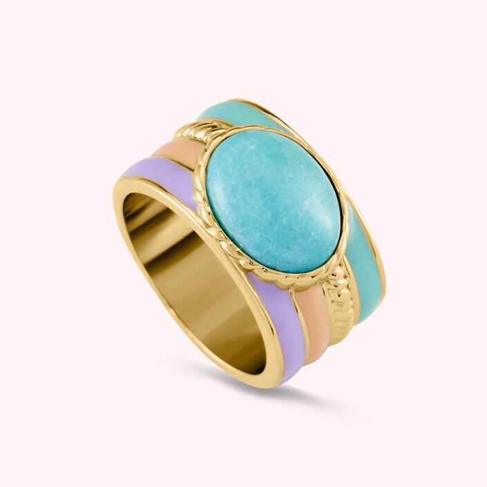 Bague large ARLEQUIN - Multicolore / Doré - Bagues  | Agatha