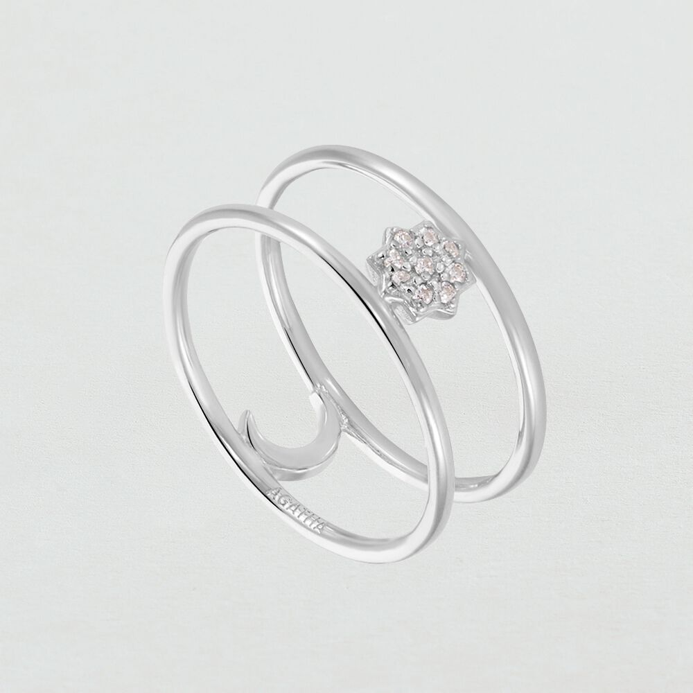 Bague large MOONSTAR - Cristal / Argenté - Outlet  | Agatha